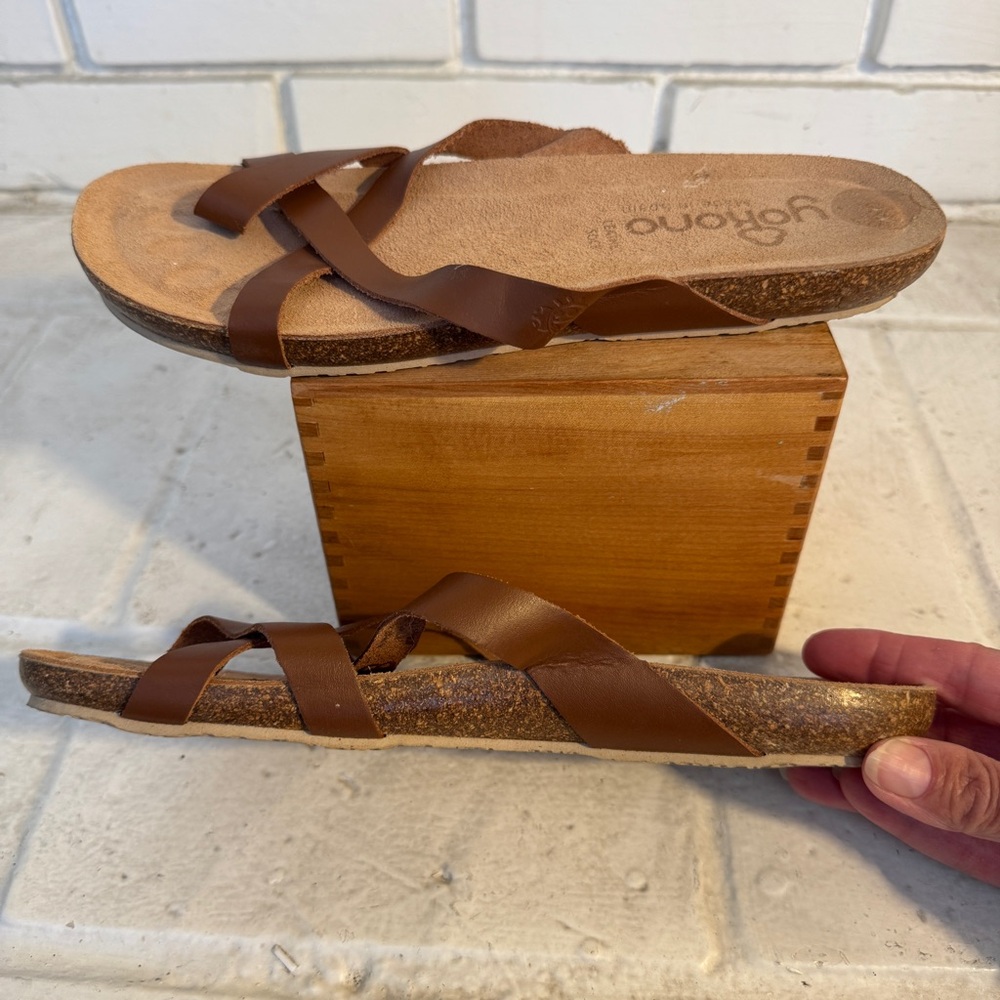 YOKONO Brown Leather Strappy Flip Flop sandals, like new, size 8 - Picture 8 of 10